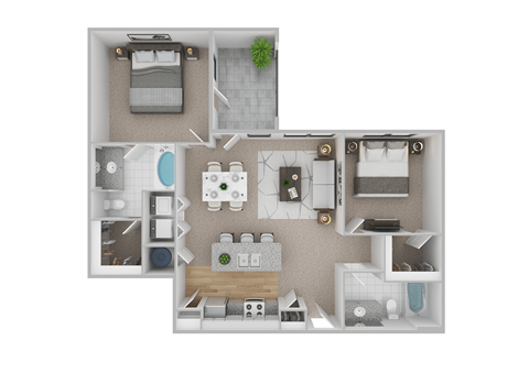 Floor plan for 2 beds, 2 baths, 1073 sqft